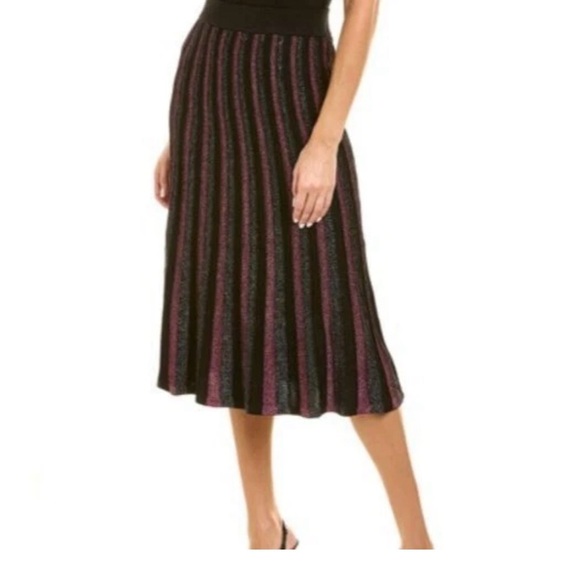 Marine Layer Black and Pink Striped Midi Skirt - Picture 1 of 4